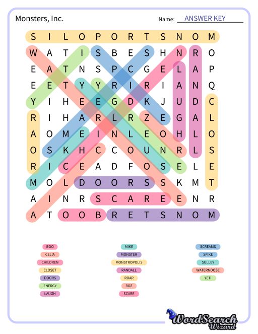 Monsters, Inc.  Word Search Puzzle