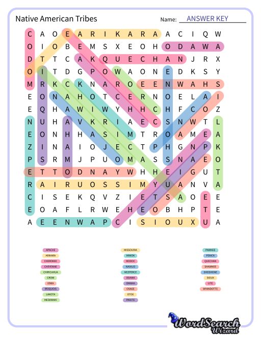 Word Search Puzzle Native American Tribes