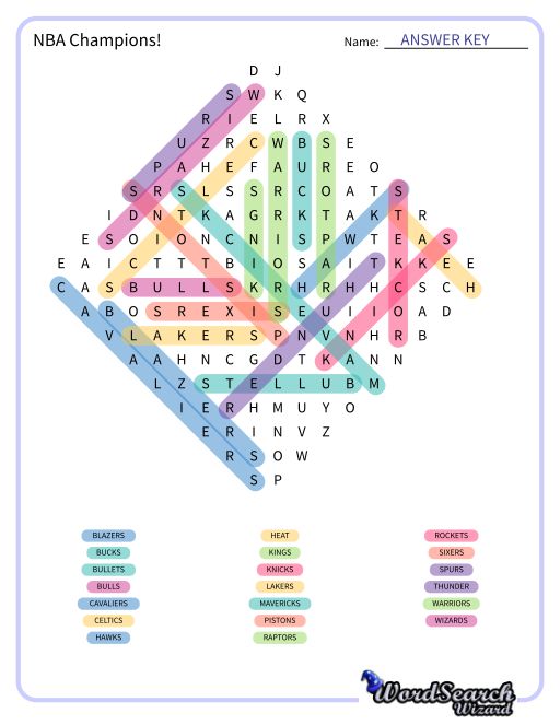 Word Search Puzzle NBA Champions 