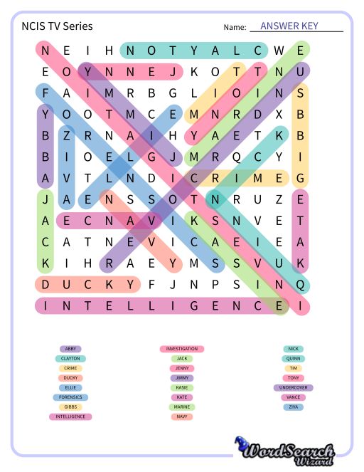 NCIS TV Series Word Search Puzzle