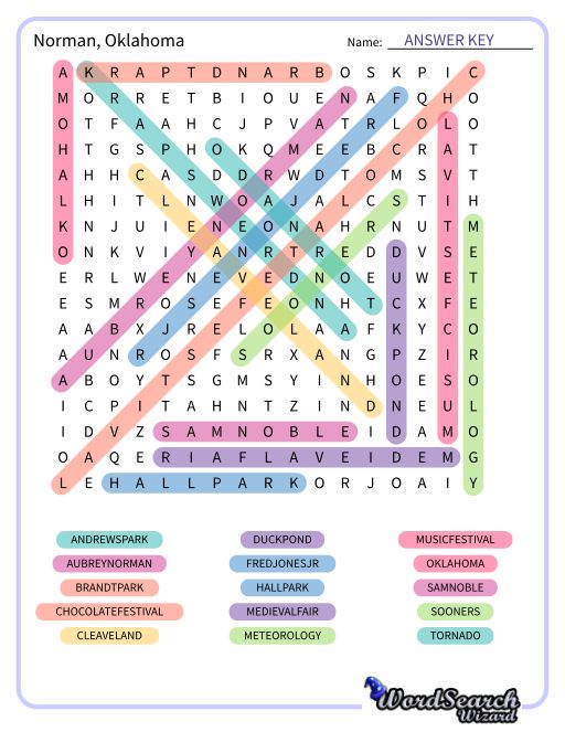 Norman, Oklahoma Word Search Puzzle