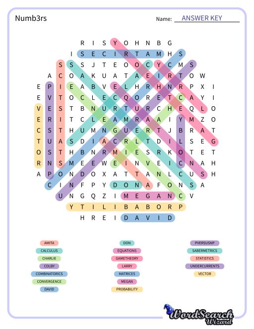 Numb3rs Word Search Puzzle