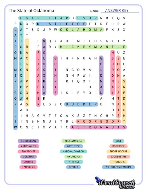 The State of Oklahoma Word Search Puzzle