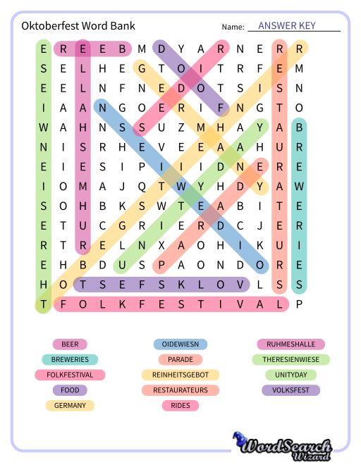 Oktoberfest Word Bank Word Search Puzzle
