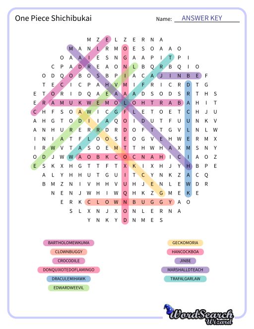 Word Search Puzzle One Piece Shichibukai