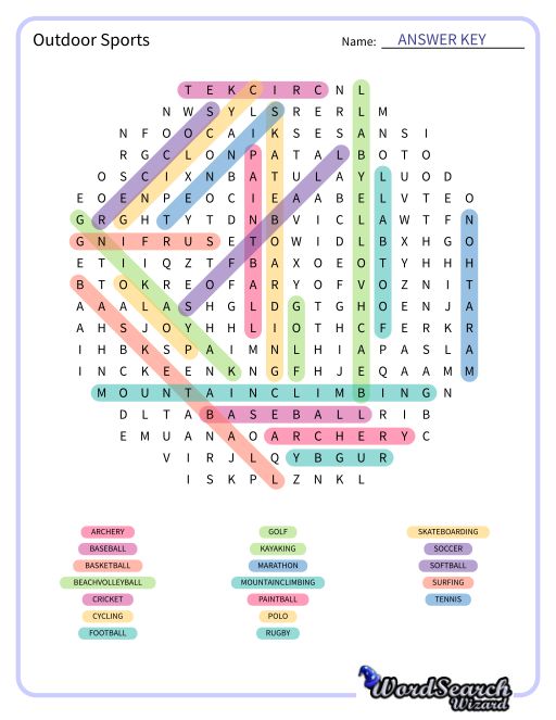 Outdoor Sports Word Search Puzzle
