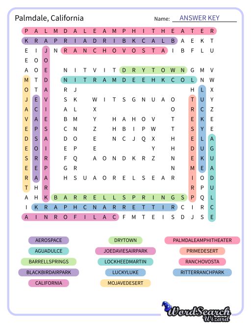 Palmdale, California Word Search Puzzle