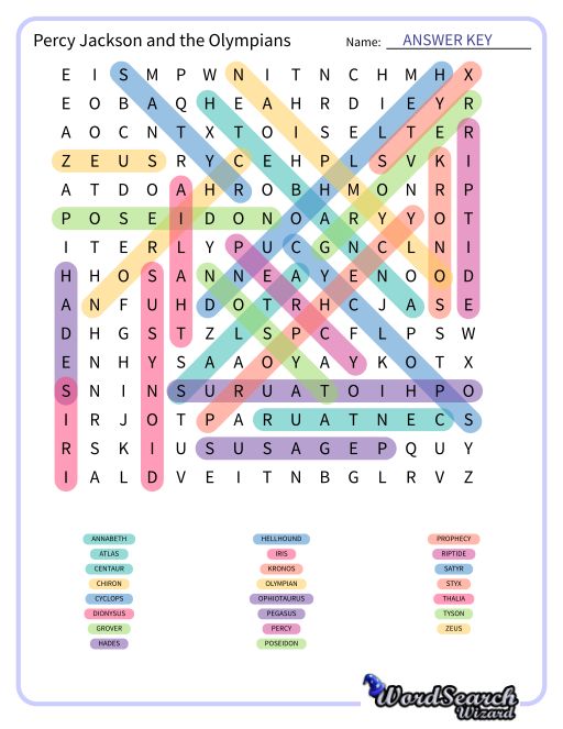 Percy Jackson and the Olympians Word Search Puzzle