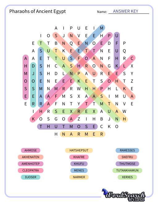 Pharaohs of Ancient Egypt Word Search Puzzle