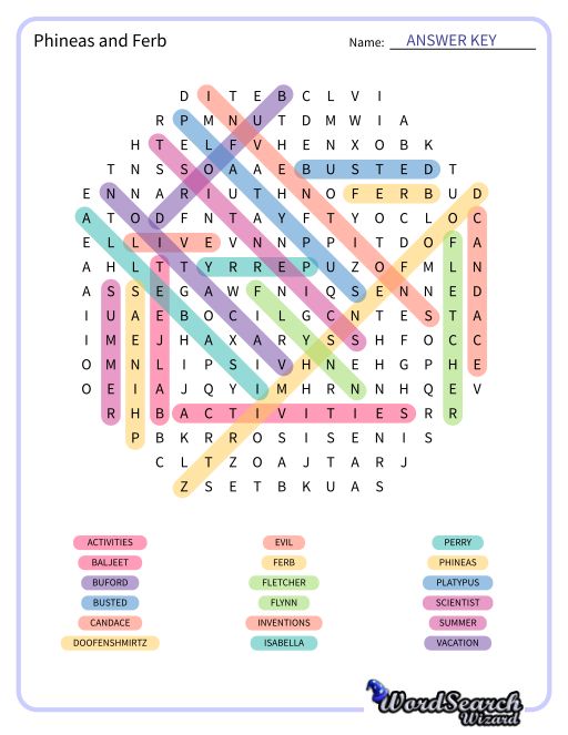 Phineas and Ferb Word Search Puzzle