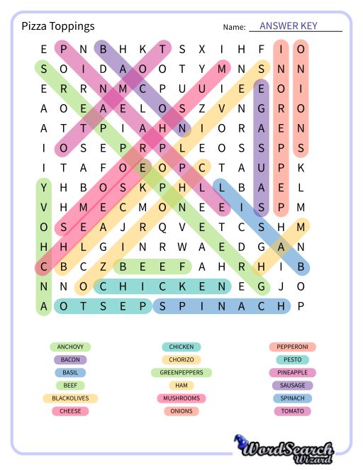 Pizza Toppings Word Search Puzzle
