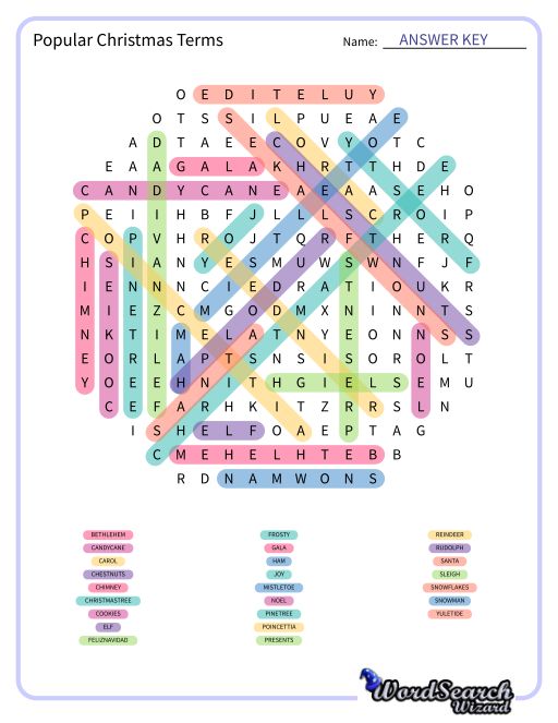 Popular Christmas Terms Word Search Puzzle