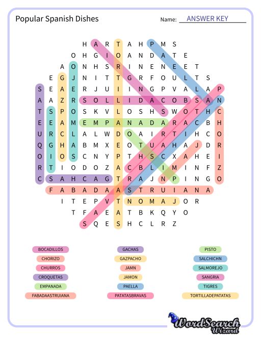 Popular Spanish Dishes Word Search Puzzle