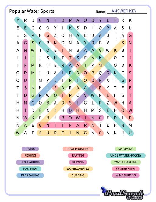 Popular Water Sports Word Search Puzzle