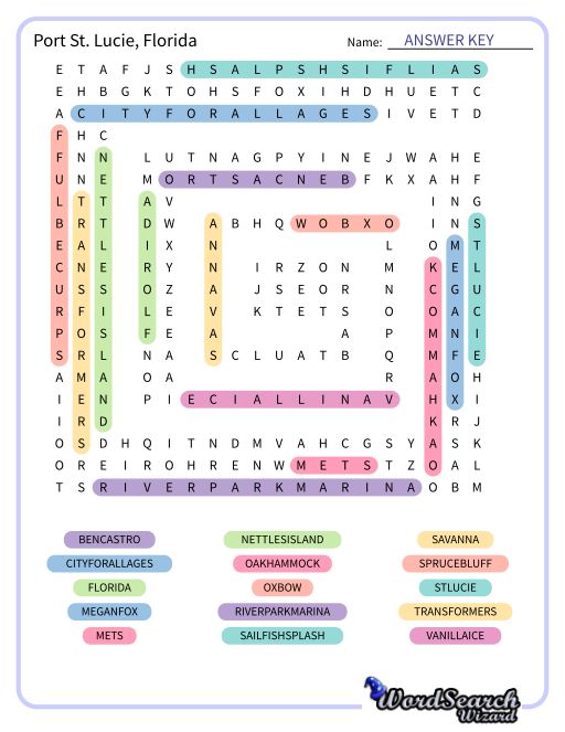 Port St. Lucie, Florida Word Search Puzzle