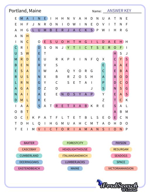 Portland, Maine Word Search Puzzle