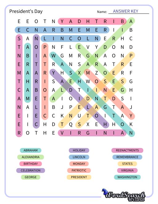 President's Day Word Search Puzzle