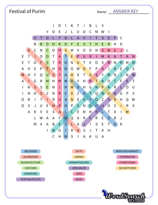 Festival of Purim Word Search Puzzle