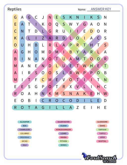 Reptiles I Word Search Puzzle