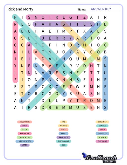 Rick and Morty Word Search Puzzle