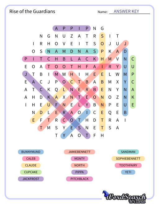 Rise of the Guardians Word Search Puzzle