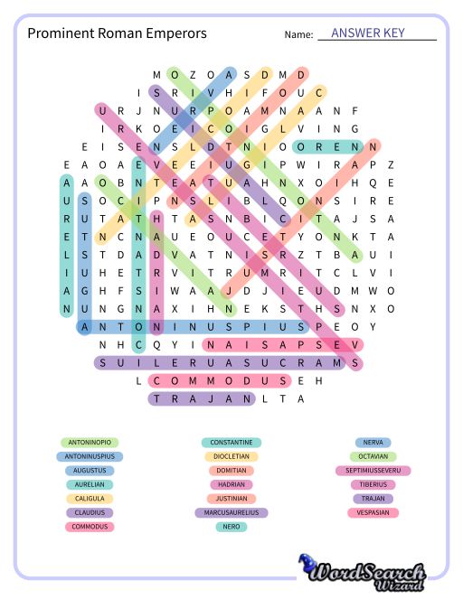 Prominent Roman Emperors Word Search Puzzle