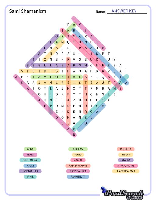 Sami Shamanism Word Search Puzzle