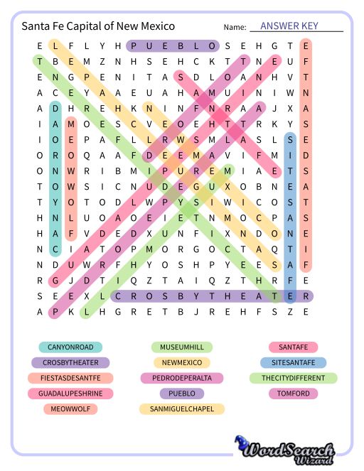 Santa Fe Capital of New Mexico Word Search Puzzle