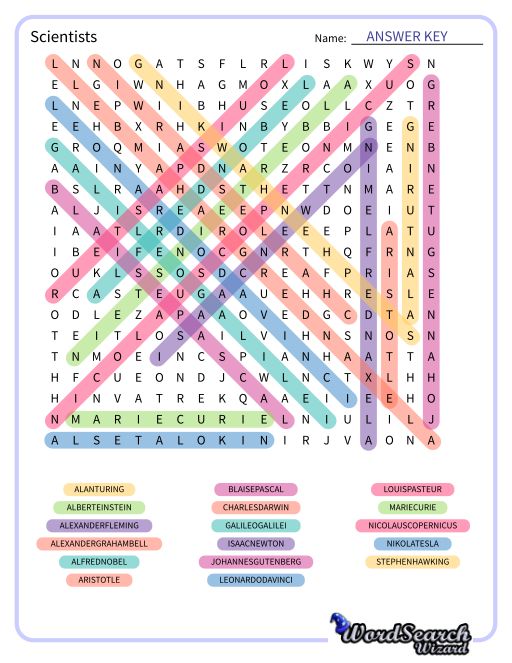 Scientists Word Search Puzzle