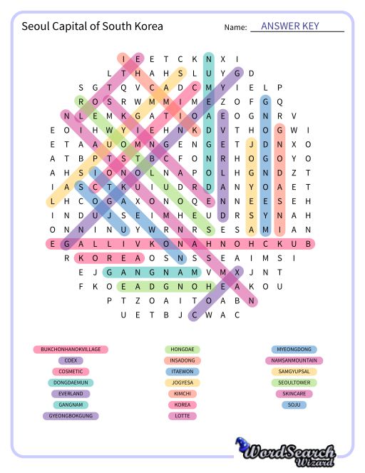 Seoul Capital of South Korea Word Search Puzzle