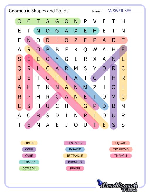Geometric Shapes and Solids Word Search Puzzle