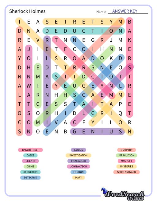 Sherlock Holmes Word Search Puzzle