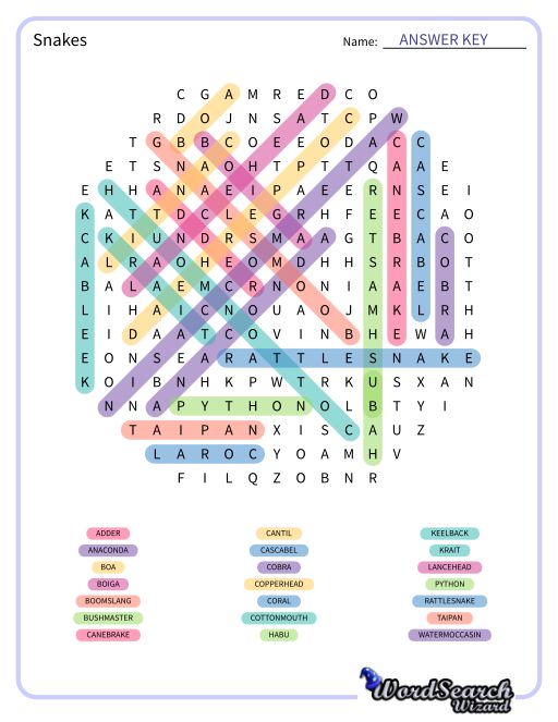 Snakes Word Search Puzzle