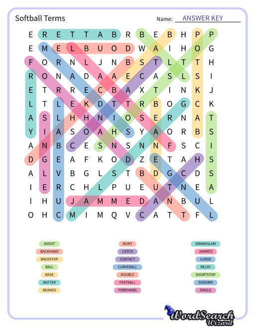 Softball Terms Word Search Puzzle