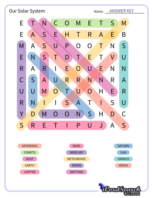 Word Search Puzzle Our Solar System