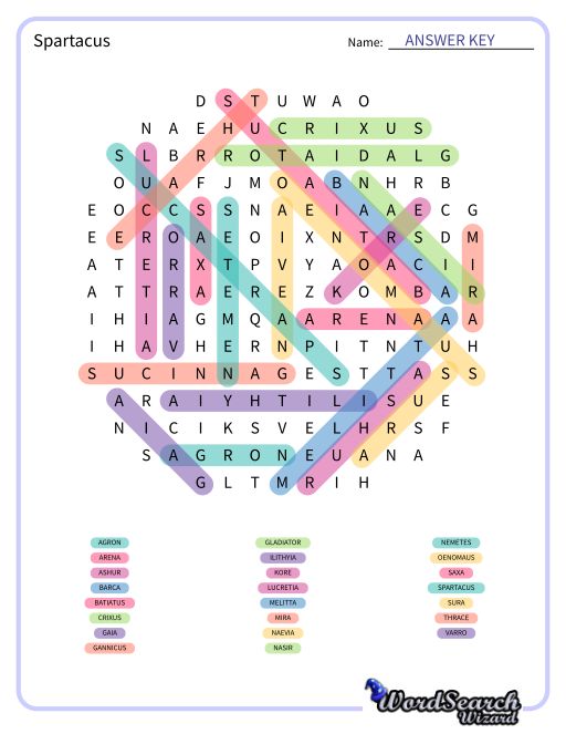 Spartacus Word Search Puzzle