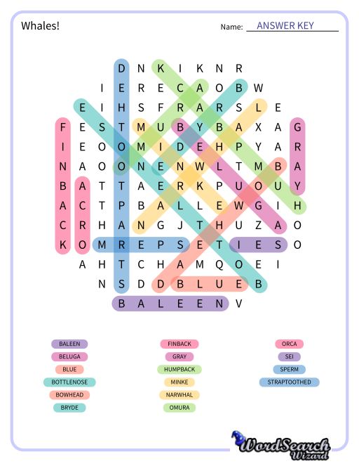 Whales! Word Search Puzzle