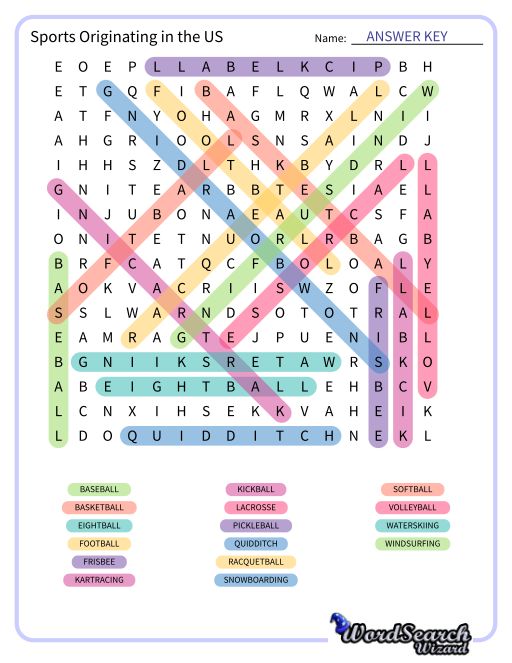 Sports Originating in the US Word Search Puzzle