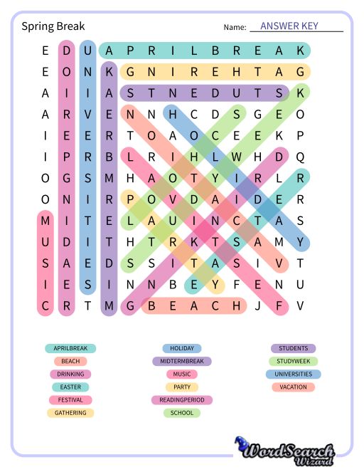Spring Break Word Search Puzzle