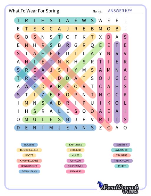 What To Wear For Spring Word Search Puzzle