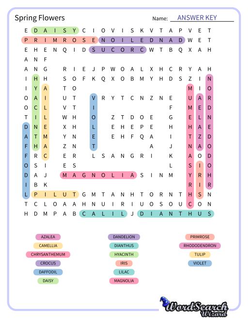 Spring Flowers Word Search Puzzle