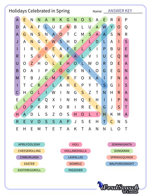 Holidays Celebrated in Spring Word Search Puzzle