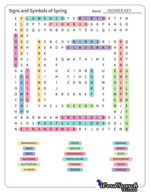 Signs and Symbols of Spring Word Search Puzzle