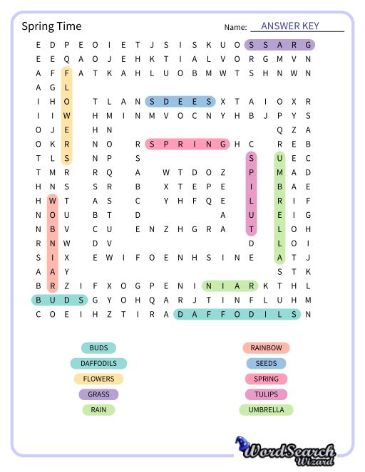 Spring Time Word Search Puzzle