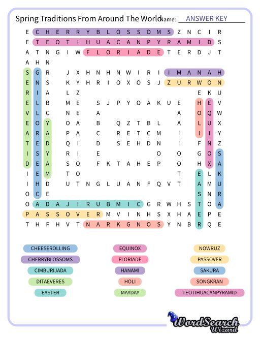 Spring Traditions From Around The World Word Search Puzzle