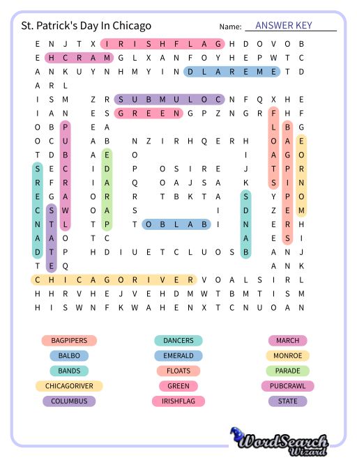 St. Patrick's Day In Chicago Word Search Puzzle