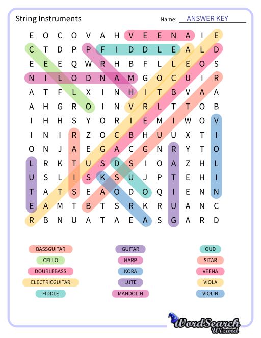 String Instruments Word Search Puzzle