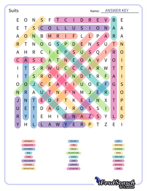 Suits Word Search Puzzle