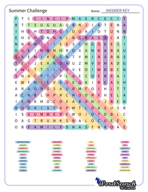 Summer Challenge Word Search Puzzle