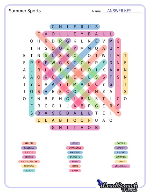 Summer Sports Word Search Puzzle